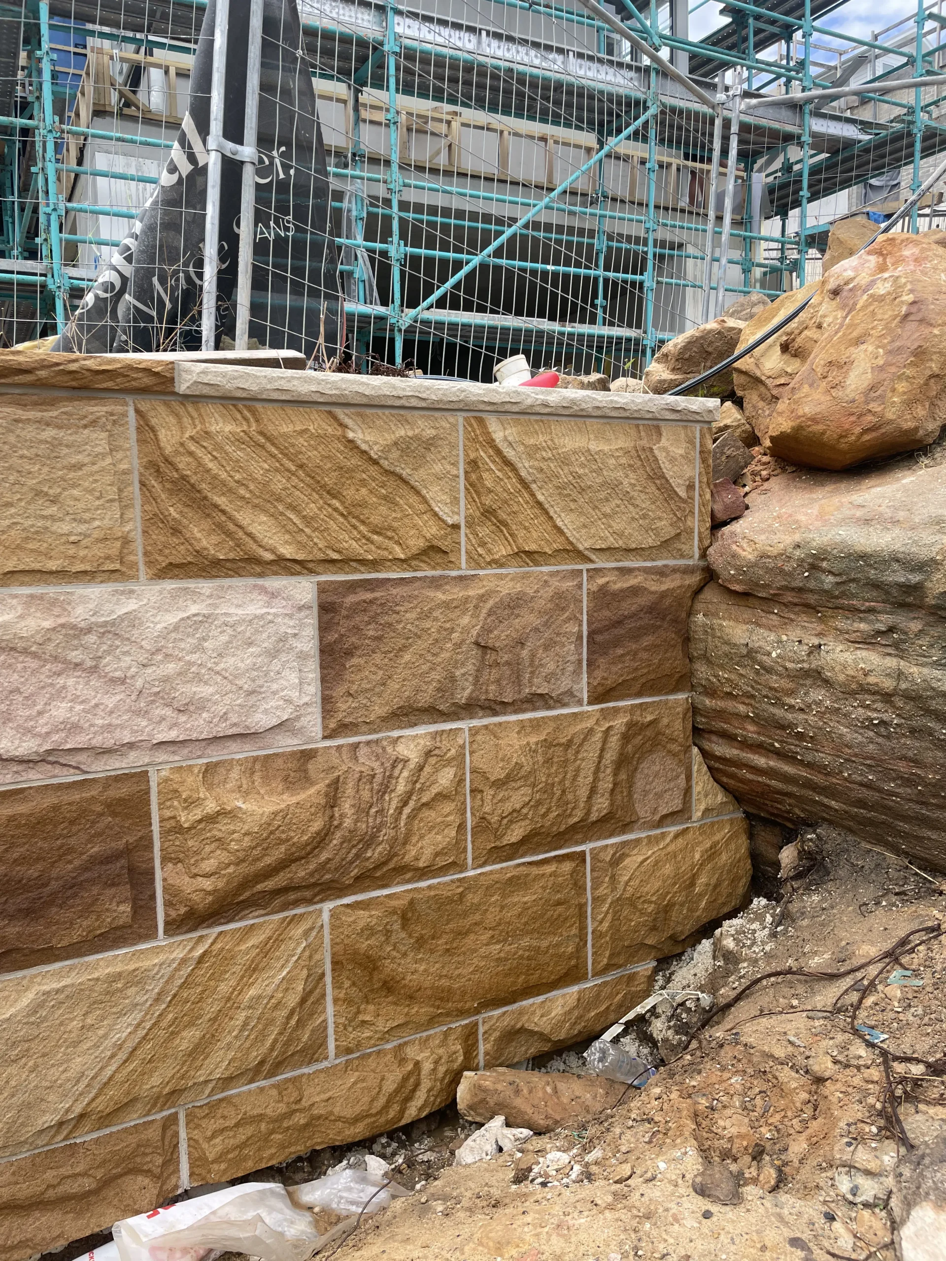 Close-up detail of finished sandstone paving